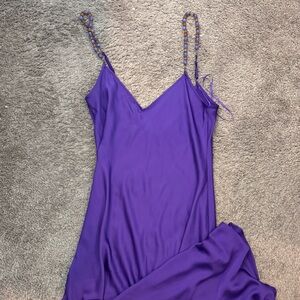 Gianni Bini x Dannijo Viv Satin Beaded Strap V-Neck Maxi Slip Dress Purple